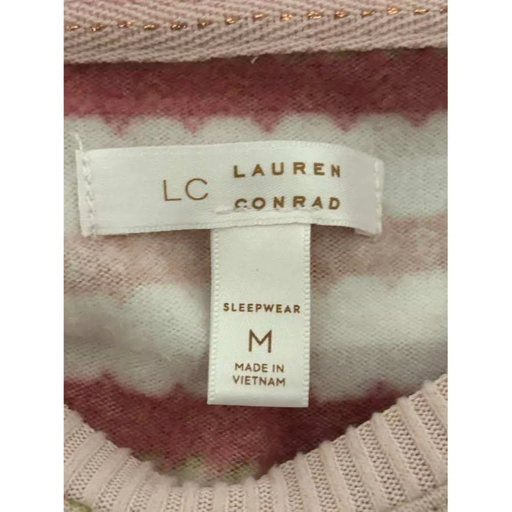 LC Lauren Conrad Sleepwear Floral Stripe Pajama Set Pink Burgundy Med Feminine